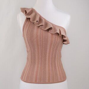 Zimmermann Lucky Metallic Frill One-Shoulder Tank, Metallic Pink, US 4 (XS)